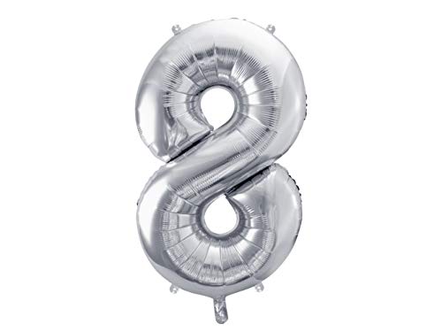 PartyDeco Helium Luftballon - Geburtstag Deko - Folienballon - Zahl 8 - Silber - 86 cm von PartyDeco