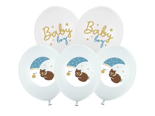 Luftballons Baby Boy 30cm 6er Set - Ballons für Helium oder Luft - Latexballons zur Geburt Taufe Geburtstag - Ballonset als Geburtstagsdeko & Babyparty Deko Junge - Weiß Hellblau Pastell von PartyDeco