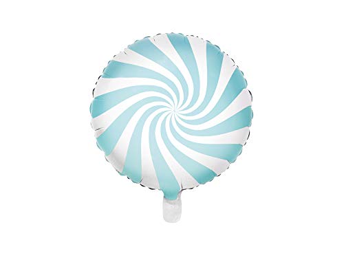 PartyDeco Folie Candy Bonbon Lolly Ballon in Hellblau Weiß- Hel Luftballon Rund- Größe ca 35 cm Ballon Girlande Kulisse Hochzeit Dekoration Geburtstag Weihnachten Halloween von PartyDeco