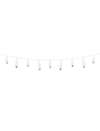 PartyDeco Girlande Federn Weiß-Gold hängende Dekoration Banner Zubehör für Erstkommunion Hochzeit Taufe von PartyDeco