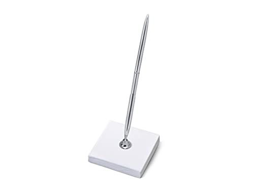 PartyDeco Pen Stand Stifthalter Weiß mit Silber Stift für Einträge Gedenk Gästebuch Grüße Elegant Stift von PartyDeco