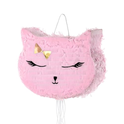 Piñata 27x35x9cm Katze - Party Dekoration zum Befüllen - Partyspiele für Kindergeburtstag Geburtstag Mädchen Party Katzenparty - Geburtstagsdeko Partydeko & Partyzubehör - Rosa von PartyDeco