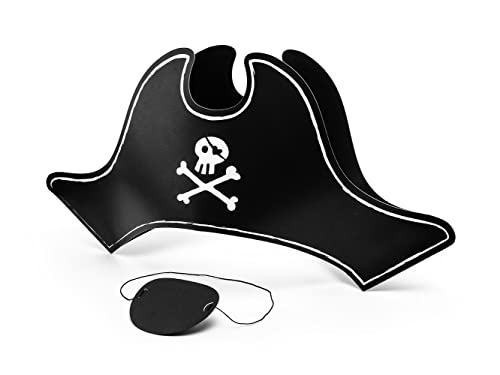 PartyDeco Piratenhut mit Öse Bandana Schwarz Papier Halloween Kostüm Kopfbedeckung Piratenhut Kostüm für Kinder Karneval Silvester Bandana Piratenflagge von PartyDeco