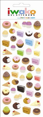 PartyErasers Iwako Bäckerei Krapfen Biskuit-Plätzchen-Gel-Aufkleber. 51 Aufkleber pro Packung von PartyErasers