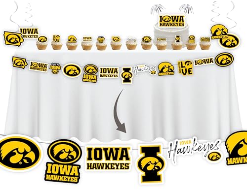 Iowa Hawkeyes Partyzubehör (42 Stück) für Universität von Iowa Abschlussfeier, Tailgating und Geburtstagsfeier Dekorationen mit Banner und Cake Toppers Dekorationen (Iowa Hawkeyes) von PartyKandy