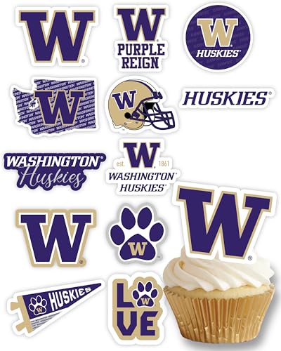 Washington Huskies Cupcake-Topper (24 Stück) University of Washington Partyzubehör für Fußball, Geburtstag, Abschlussfeier Dekorationen von PartyKandy