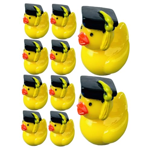 PartyKindom 10 Stück Abschlusshut Duckling Ornamente Mini-Dinge Mikrospielzeug Kleine Ente Ornamente winzige Spielsachen Miniatur-Puppenhauszubehör kleine Figuren winzige Dinge Harz Yellow von PartyKindom