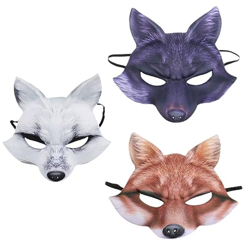 PartyKindom 3 Stück Halloween-Fuchs-Halbmaske Cosplay-Tier-Realistische Eva-Maske Karnevals-Party-Requisite Weiß + Gelb + Schwarz von PartyKindom