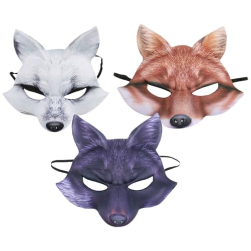 PartyKindom Halbgesichts-Halloween-Maske: 3 Stück Therian-Fuchs-Maske Halloween-Tiermaske Tier Männlich Und Weiblich Halbgesichtsmaske Therian-Maske Wolfsmaske Für Erwachsene von PartyKindom