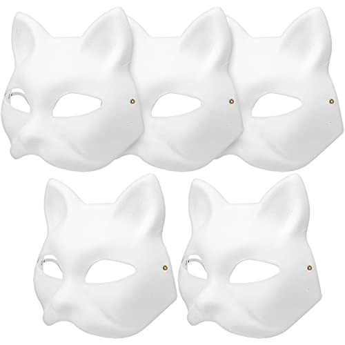 PartyKindom -Katzenmaske Für Erwachsene 5 Stück Katzenmasken Zum Bemalen Diy-Maskenmaske Fuchsmaske Handbemalte Blankomaske Pappmaché-Maske Weiße Katzenmaske Für Kinder von PartyKindom