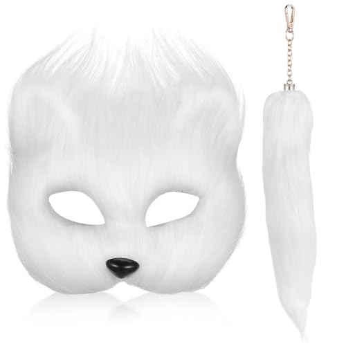 PartyKindom Therian-Maske Und -Set Für Mädchen: Faux-Fuchs-Maske Wolf Flauschiger Plüschmaske Halloween-Party Cosplay-Kostüm-Set Für Mädchen Und Frauen von PartyKindom