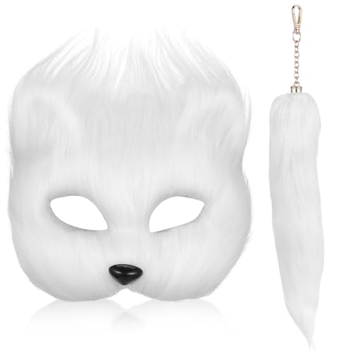 PartyKindom Therian-Maske Und -Set Für Mädchen: Faux-Fuchs-Maske Wolf Flauschiger Plüschmaske Halloween-Party Cosplay-Kostüm-Set Für Mädchen Und Frauen von PartyKindom