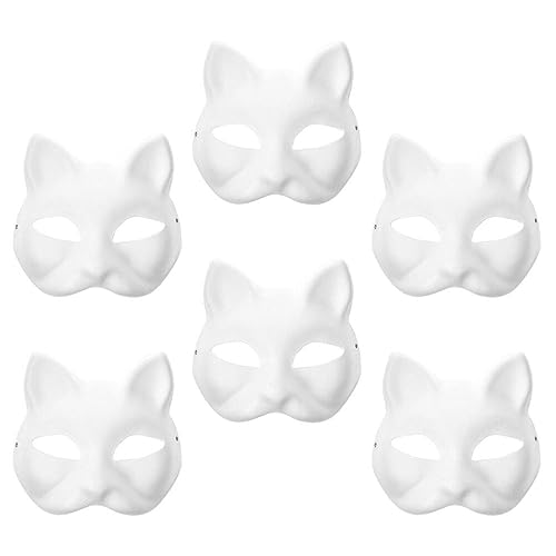 PartyKindom Therianische Katzenmasken Zum Bemalen: 24 Stück Weiße Katzenmasken Für Erwachsene Und Kinder Leere Papierfuchsmasken Für Maskerade Halloween Cosplay von PartyKindom
