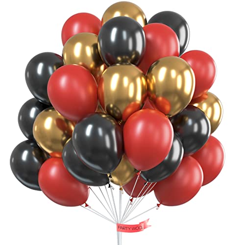 PartyWoo Luftballon Schwarz Rot Gold, Luftballons Satz von Ballons Schwarz, Ballons Weinrot und Ballons Metallic Gold, Luftballons Schwarz Rot Gold für Partydeko Weinrot, Partydeko Rot Gold von PartyWoo