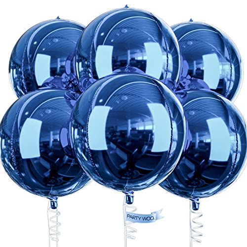 PartyWoo Luftballons Blau, 6 Stück Folienballons Marineblau, 22 Zoll Riesige 4D Folienballons Rund und Band, Luftballons Groß, Folienballons für Geburtstagsdeko, Hochzeitsdeko, Partydeko von PartyWoo