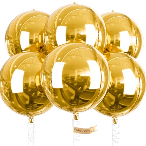 PartyWoo Luftballons Gold, 6 Stück Folienballons Gold, 22 Zoll Riesige 4D Folienballons Rund, Luftballons Groß, Folienballons für Geburtstagsdeko, Hochzeitsdeko, Partydeko (Rund, Gold) von PartyWoo