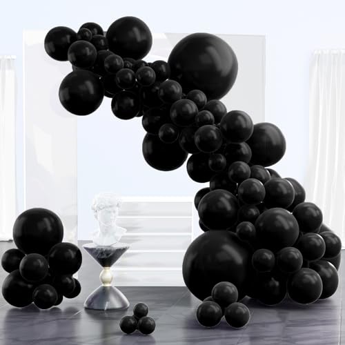 PartyWoo Luftballons Schwarz, 102 Stück Schwarze Ballon Girlande Satz von Verschiedene Größen mit 18 Zoll 12 Zoll 10 Zoll 5 Zoll, Luftballon Girlande für Geburtstagsdeko, Hochzeitdeko, Schwarz-Y18 von PartyWoo