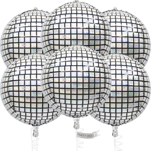 PartyWoo Luftballons Silber, 6 Stück Disco Folienballons Silber, 22 Zoll Riesige 4D Folienballons Rund, Luftballons Groß, Folienballons für Geburtstagsdeko, Hochzeitsdeko, Partydeko (Rund, Disco) von PartyWoo