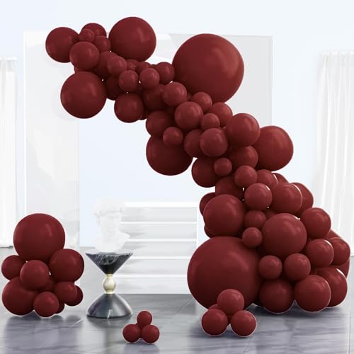 PartyWoo Luftballons Weinrot, 102 Stück Ballon Girlande Satz von Luftballons Verschiedene Größen mit 18 Zoll 12 Zoll 10 Zoll 5 Zoll, Luftballon Girlande für Deko Geburtstag, Partydeko, Deko Hochzeit von PartyWoo