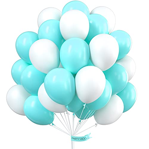 PartyWoo Blaugrüne Luftballons, 100 Stück 25,4 cm Blaugrüne Luftballons, weiße Luftballons, türkisfarbene Luftballons, Partyballons, Latexballons für blaugrüne Partydekorationen, Geburtstag, Hochzeit von PartyWoo