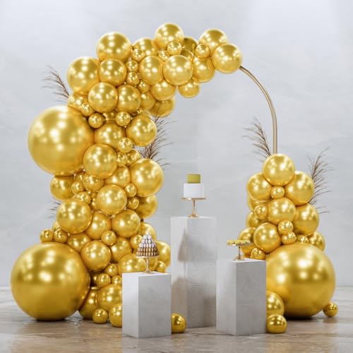 PartyWoo Metallic Gold Luftballons 128pcs Verschiedene Größen 18 Stück 12 10 5 Zoll, Chrom Gold Ballon Bogen Kit Girlande für Geburtstag Abschlussfeier Babyparty Hochzeit Party Dekorationen Gold-G101 von PartyWoo