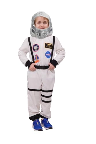 PartyXPeople Astronauten-Overall inkl. Stoff-Helm| Weltraumpilot Verkleidung | Kosmonaut Kostüm |Raumfahrt-Kombi für Kinder | Kostüm Junden und Mädchen weiß | 12810 Gr. 104 bis Gr.152 (104) von PartyXPeople