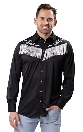 PartyXPeople Cowboyhemd Joe | Karnevalszubehör Cowboy | Herren Verkleidung Joe | schwarz weiß | 14828 Gr.50 bis Gr.56 (50) von PartyXPeople