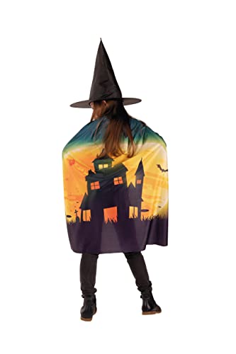 PartyXPeople Halloween Cape Hexenhaus Kinderkostüm Hexe Umhang mit Hexenhut Verkleidung Kostüm grün-orangegelb 12715-STD von PartyXPeople