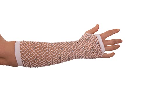 PartyXPeople Lange fingerlose Netzhandschuhe mit Strass Fischnetz-Handschuh 80er weiß 6302640 von PartyXPeople