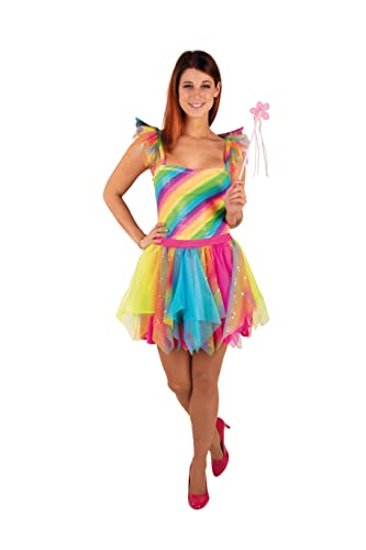 PartyXPeople Regenbogen Fee Kostüm Gr. 42 I Märchenhaft I Angedeutete Schnürung I Inklusive Accessoires I Geeignet für Halloween, Mottopartys, Role-Play und Karneval von PartyXPeople