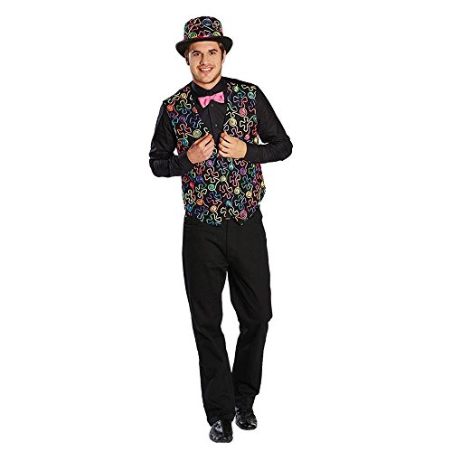 PartyXpeople Herren Kostüm Weste Freaky Dandy | Neon Muster |inkl. Fliege Neon-Pink |Karneval Fasching schwarz-bunt 14114-48 von PartyXpeople