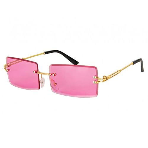 Retro Brille rechteckig | Randlose Sonnenbrille Hippie Festival Brille | Durchsichtige Partybrille Party (rosa/pink) von PartyXplosion