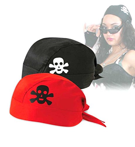 Partychic Piraten Bandana, mit Totenkopf Aufdruck, rot oder schwarz, Einheitsgröße, Fasching Karneval (rot) von Partychic