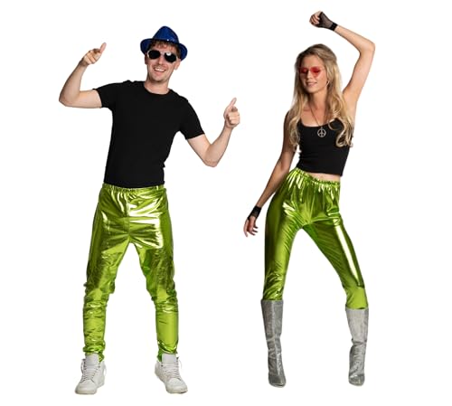 Partychimp Disco Hose Herren und Damen, 70er Jahre Kostüm Outfit Mottoparty Karneval, Metallic Glänzend in Grün, Unisex Disco Pants in Größe 2XL von Partychimp