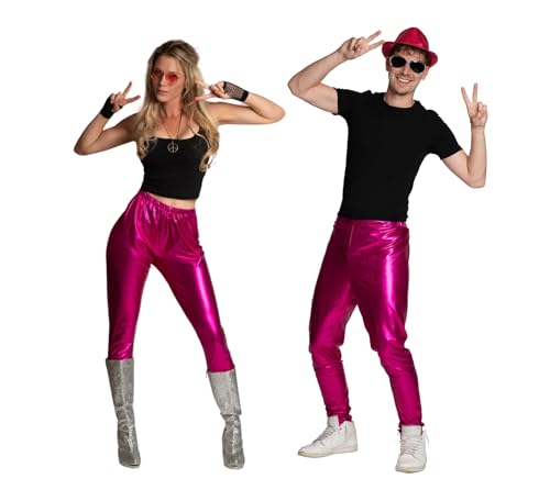 Partychimp Disco Hose Herren und Damen, 70er Jahre Kostüm Outfit Mottoparty Karneval, Metallic Glänzend in Rosa, Unisex Disco Pants in Größe 2XL von Partychimp