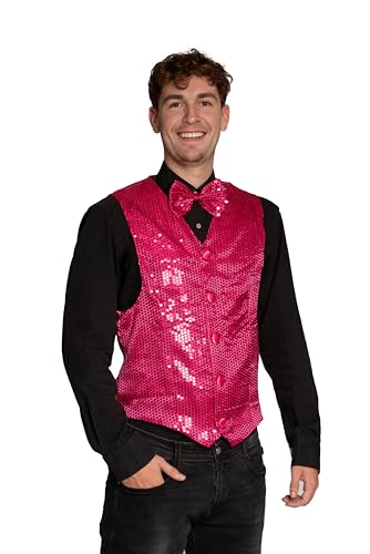 Partychimp Glitzer Weste mit Fliege Herren Set Pailletten, Karneval Kostüm Herren Disco, Rosa – Größe 3XL von Partychimp