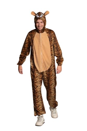 Partychimp Tiger Kostüm für Erwachsene, Tier Overall Tierkostüm Tiger Onesie Pyjama, Tier Jumpsuit mit Kapuze Unisex, Braun - Größe M/L von Partychimp