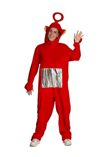 Partychimp Tv Charakter Kostüm Erwachsene, Plüsch Onesie, Rollenspiel Erwachsene Kostüm, Jumpsuit Pyjama mit Kapuze Unisex, Rot - Größe M/L von Partychimp