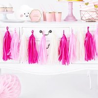 Tassel-Girlande in Weiß- und Pinktönen, 12 Quasten + Baumwollschnur von Partydeco PL