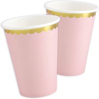 6 rosa Partybecher mit Goldrand, 220ml von Partydeco