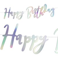 Happy Birthday Buchstabenbanner, irisierend, 2m von Partydeco