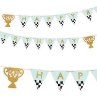 Happy Birthday Wimpelkette im Zielflaggen-Design, Pappe, 2,5m von Partydeco