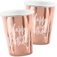 Partybecher "Happy Birthday" in roségold, Pappe, 6er Pack, 260ml von Partydeco