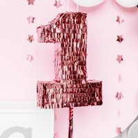 Zug-Pinata zum 1. Geburtstag in rosegold, 40cm x 28cm von Partydeco