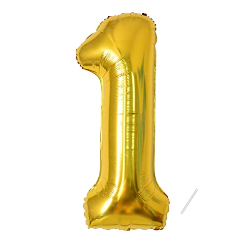 Geburtstag zahlen luftballon 1 jahre | Gold Folienballon 1 XXL -Riesen Folienballon in 40" - 101cm Geburtstagsdeko - Ballon Zahl Deko zum Geburtstag .Fliegt mit Helium von Partyhausy