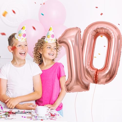 Geburtstag zahlen luftballon 10 jahre | Roségold Folienballon 10 XXL -Riesen Folienballon in 40" - 101cm Geburtstagsdeko - Ballon Zahl Deko zum Geburtstag .Fliegt mit Helium von Partyhausy