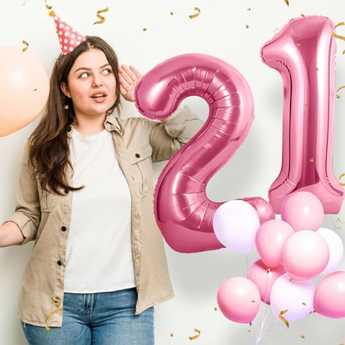 Zahlen luftballon 21 jahre | Rosa Folienballon-40"21 Geburtstagsdeko -21 Ballon Zahl Deko zum Geburtstag fliegt mit Helium 21.Geburtstag für Männer Frauen 21.Geburtstagsparty Jubiläum von Partyhausy