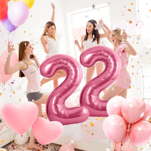 Zahlen luftballon 22 jahre | Rosa Folienballon-40"22 Geburtstagsdeko -22 Ballon Zahl Deko zum Geburtstag fliegt mit Helium 22.Geburtstag für Männer Frauen 22.Geburtstagsparty Jubiläum von Partyhausy