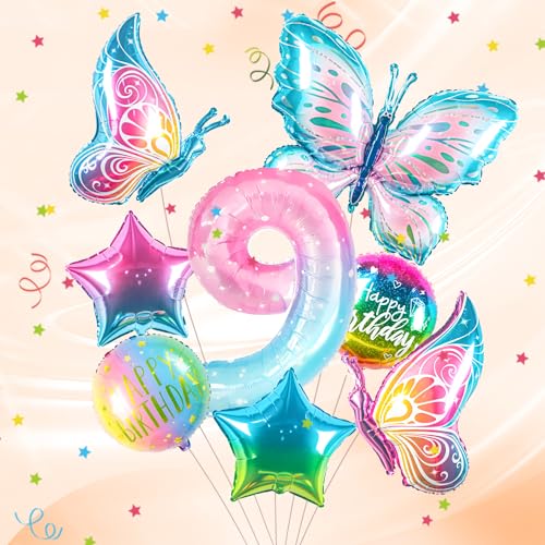 ballon 9 Jahre Schmetterling Geburtstag Deko zahlen luftballon 9 jahre | Bunt Schmetterlinge Geburtstagsdeko Folienballon - für 9. Geburtstag Mädchen Deko - fliegt mit Helium ballon 9 Jahre Schmetterling Geburtstag Deko zahlen luftballon 9 jahre | Bunt Schmetterlinge Geburtstagsdeko Folienballon - für 9. Geburtstag Mädchen Deko - fliegt mit Helium von Partyhausy