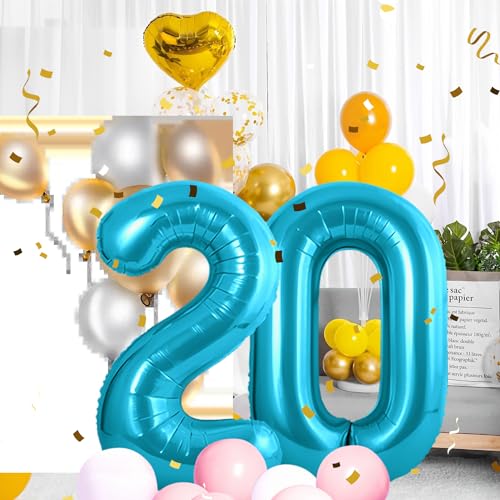 Zahlen luftballon 20 jahre | Blau Folienballon-40"20 Geburtstagsdeko -20 Ballon Zahl Deko zum Geburtstag fliegt mit Helium 20.Geburtstag für Männer Frauen 20.Geburtstagsparty Jubiläum von Partyhausy